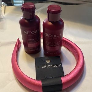 NWT Hair Bundle Pink Head Band, Nexxus Shampoo & Conditioner 3oz Travel Size lot